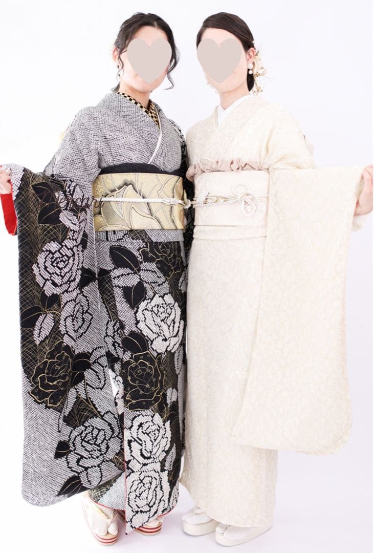 阪急百貨店　振袖　総絞り　薔薇　黒　フルセット　正絹