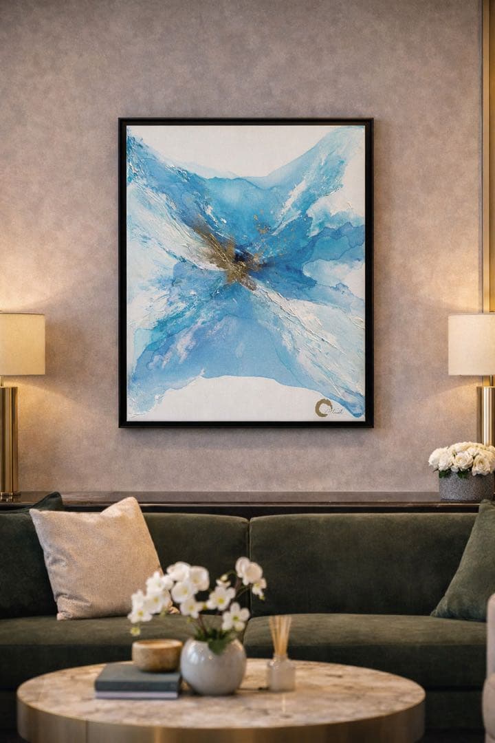 原画/額装済み/和風/禅/絵画/アート/抽象画/モダン/ホテル/青/ゴールド