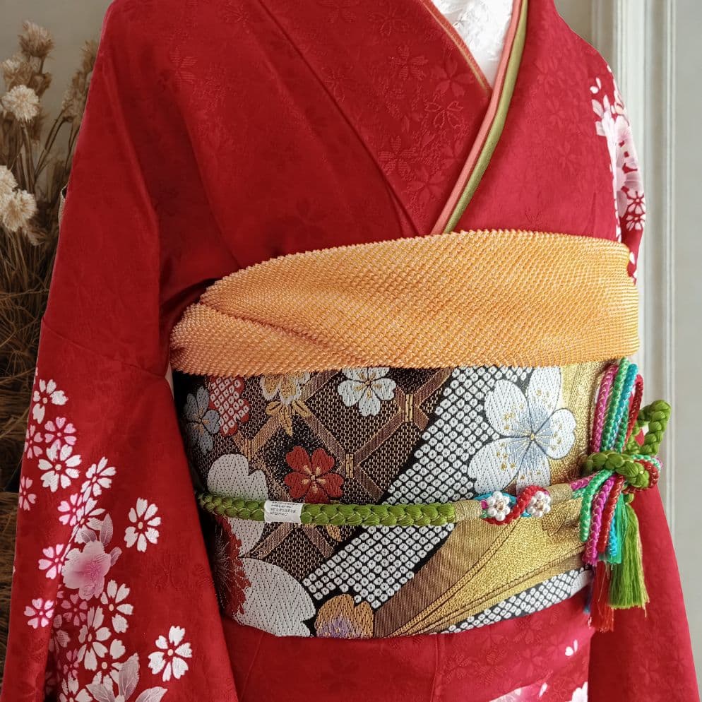 ★新年特価！値下げ★一蔵 正絹赤振袖6点セット｜桜模様入り│成人式・前撮り