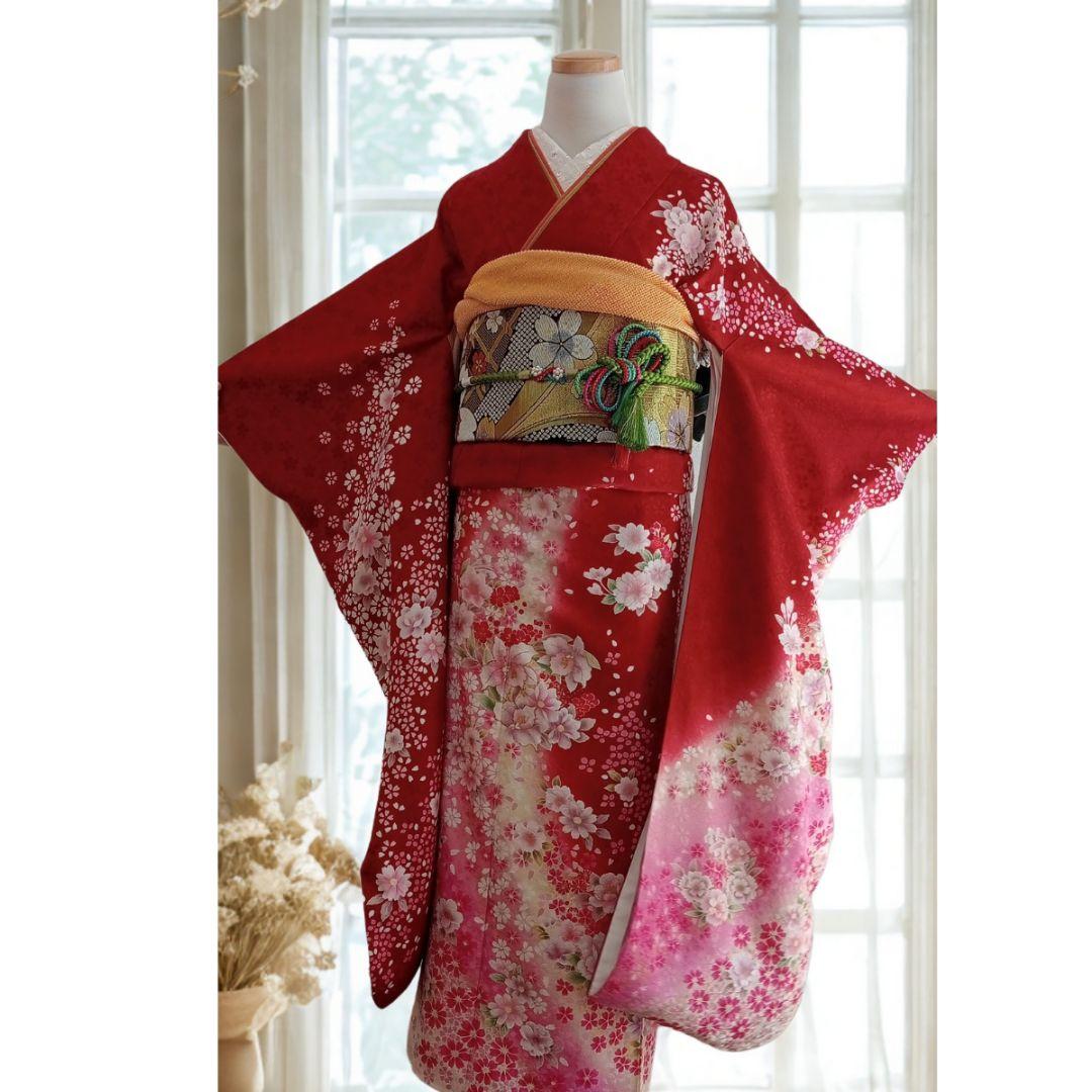 ★新年特価！値下げ★一蔵 正絹赤振袖6点セット｜桜模様入り│成人式・前撮り