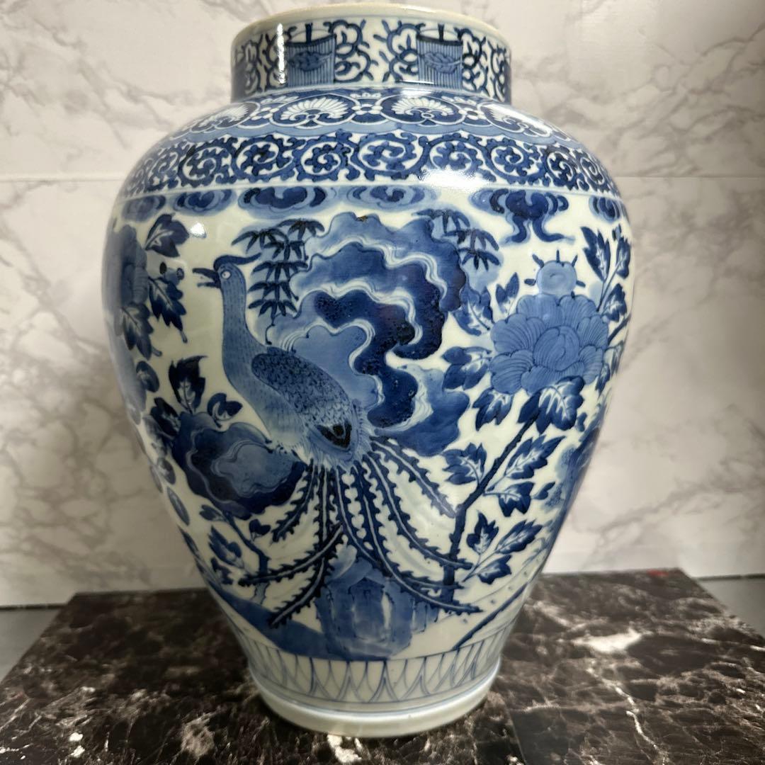 沈香壺、藍柿右衛門、染め付け、牡丹鳳凰図、