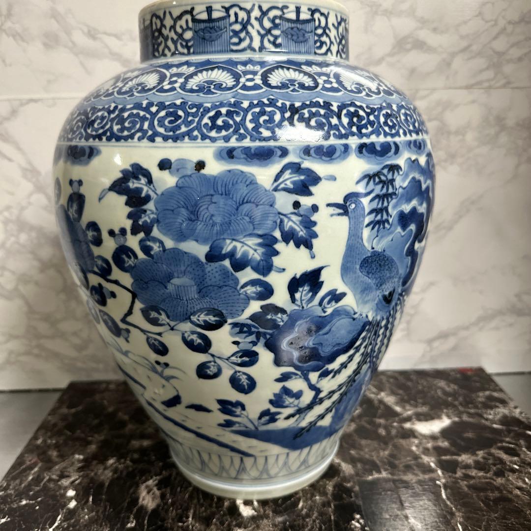 沈香壺、藍柿右衛門、染め付け、牡丹鳳凰図、