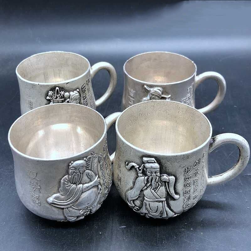 銅 細工 レリーフ八仙杯 ティーカップ 茶道具装飾品 工芸品 美術品 置物