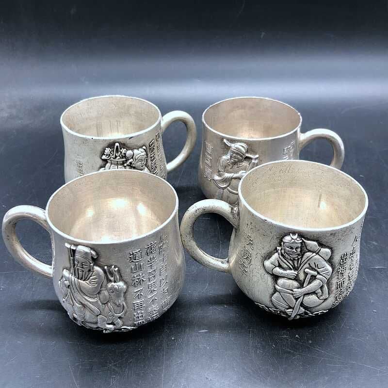 銅 細工 レリーフ八仙杯 ティーカップ 茶道具装飾品 工芸品 美術品 置物