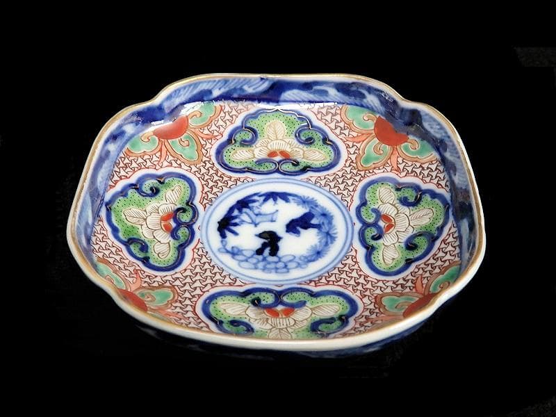 大聖寺伊万里 　毘沙門亀甲紋に松竹梅の図 縁高角皿　5枚　C775AS-BUj