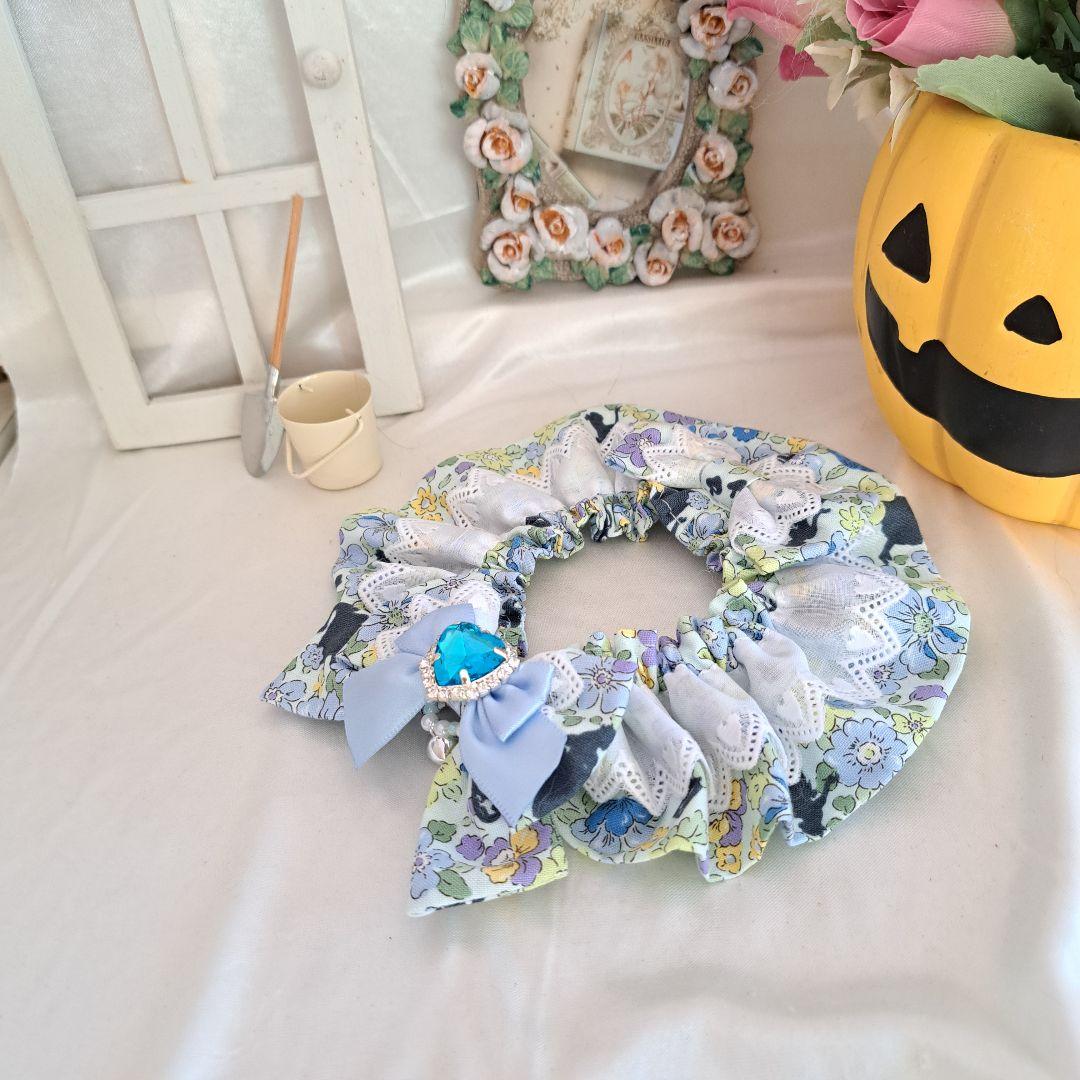 幅広シュシュ、ハロウィン限定、スイートロリータ(ブルー)わんちゃん猫ちゃん用