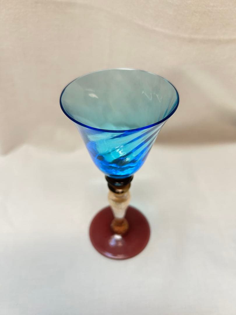 ベネチアングラス青色渦巻き模様ガラスカップ　ヴィンテージ品