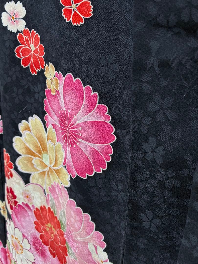 成人式　振袖フルセット　1131　正絹振袖　黒　花柄　格安！