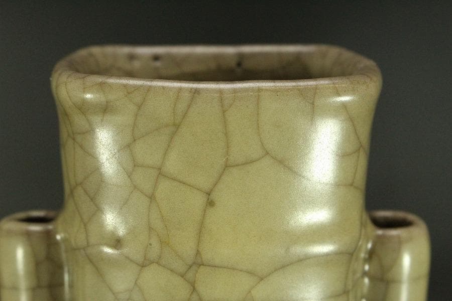 中国美術 哥釉 管耳 瓶 高23.5cm(HA393)