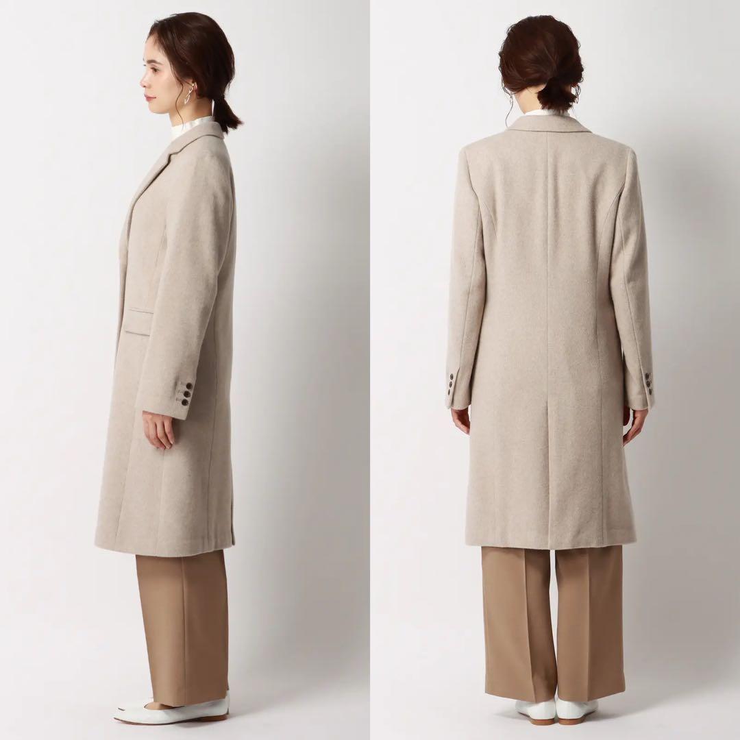 シングルチェスターコート　ベージュ　スーツ　オフィス　ビジネス　ZARA