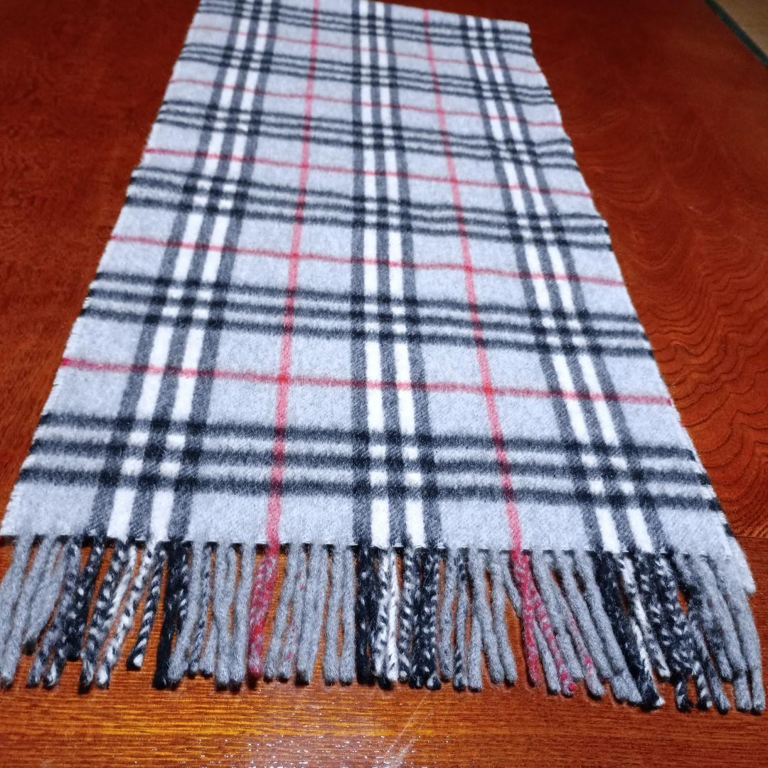 美品☆Burberry チェック柄マフラー グレー カシミヤ