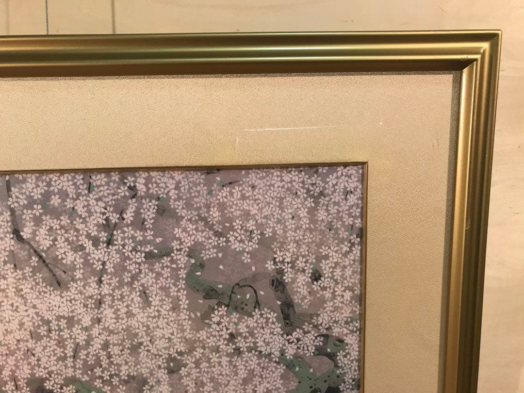 中島千波　「夢殿の枝垂櫻」　岩絵具方式複製画　刷り込みサイン・作品証明シール有り