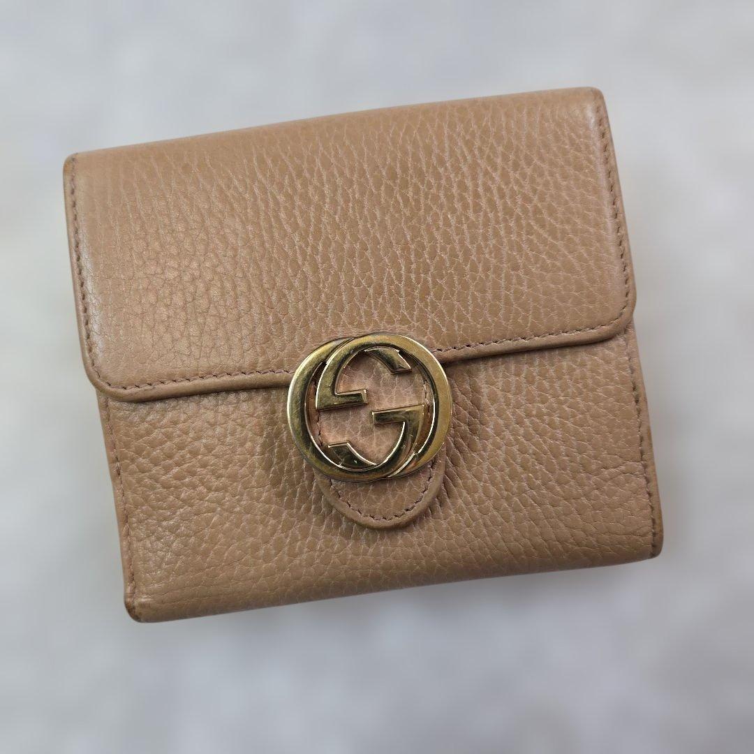 GUCCI グッチ　ベージュ インターロッキングG 2つ折り財布