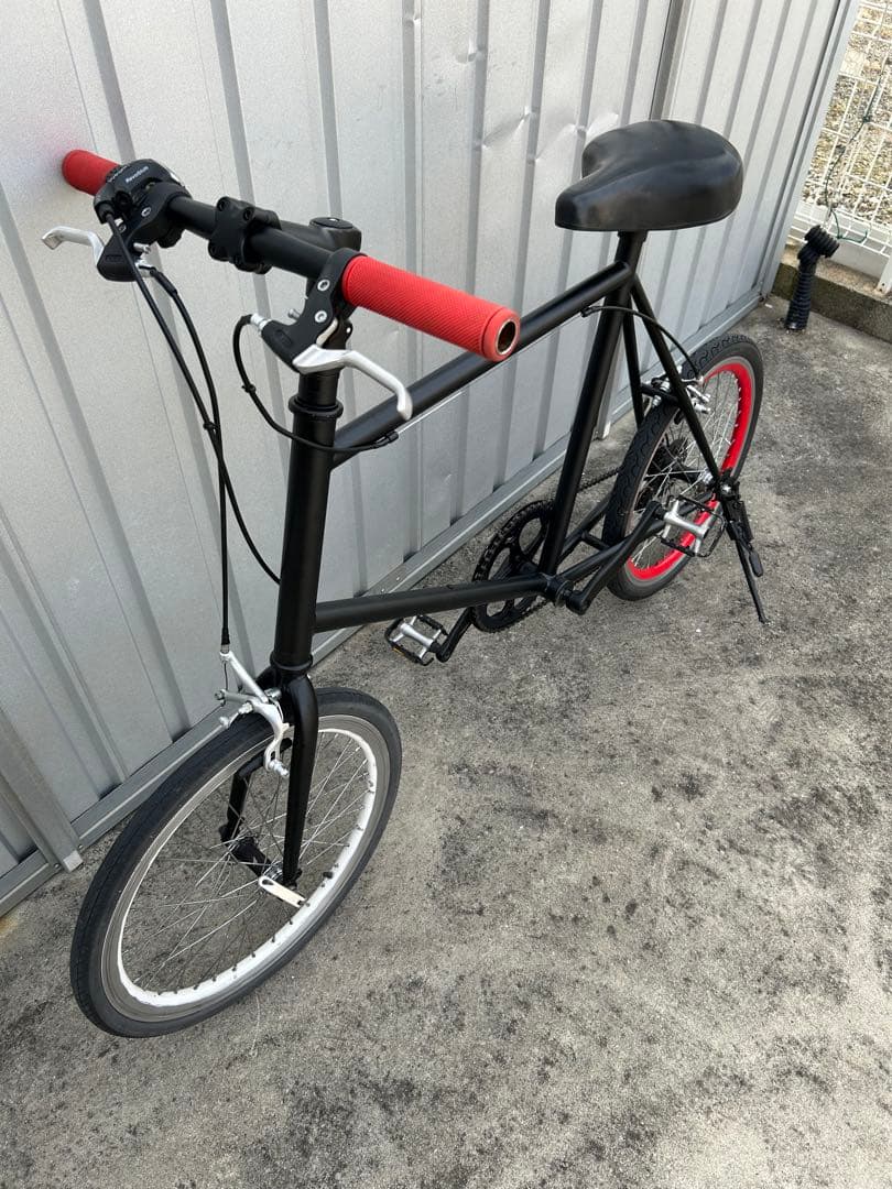 ミニベロ 自転車 マットブラック赤ハンドル整備済