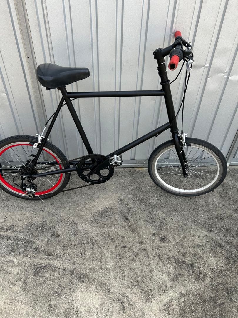 ミニベロ 自転車 マットブラック赤ハンドル整備済