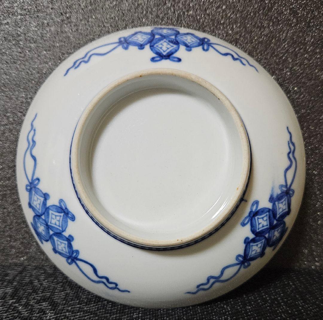 【大名品❗】【真作保証❗】江戸時代　色鍋島　鶺鴒図　墨弾き青海波文様　約五寸皿