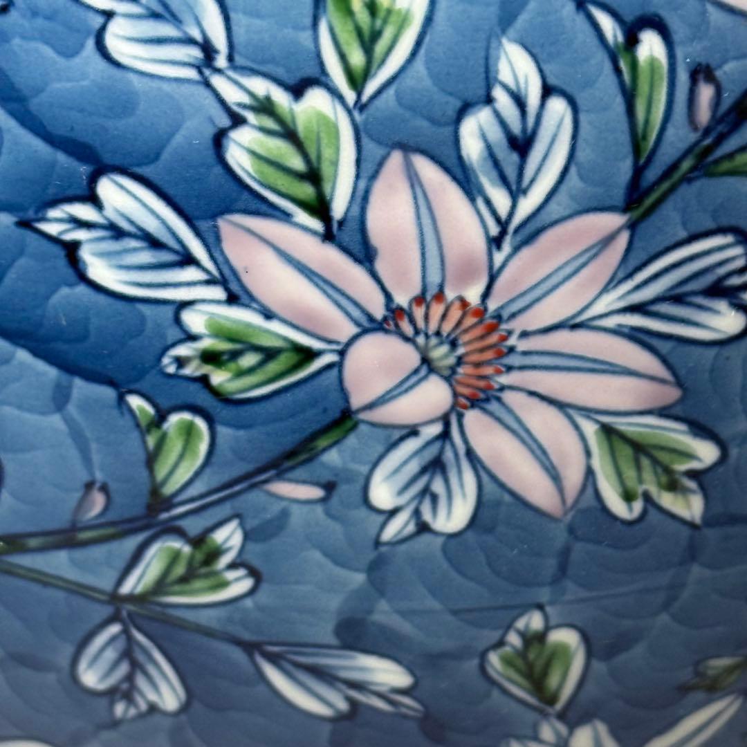 村上玄輝　染錦花草文様　花瓶　圧倒的な存在感　高さ27cm 胴径27cm　本人作