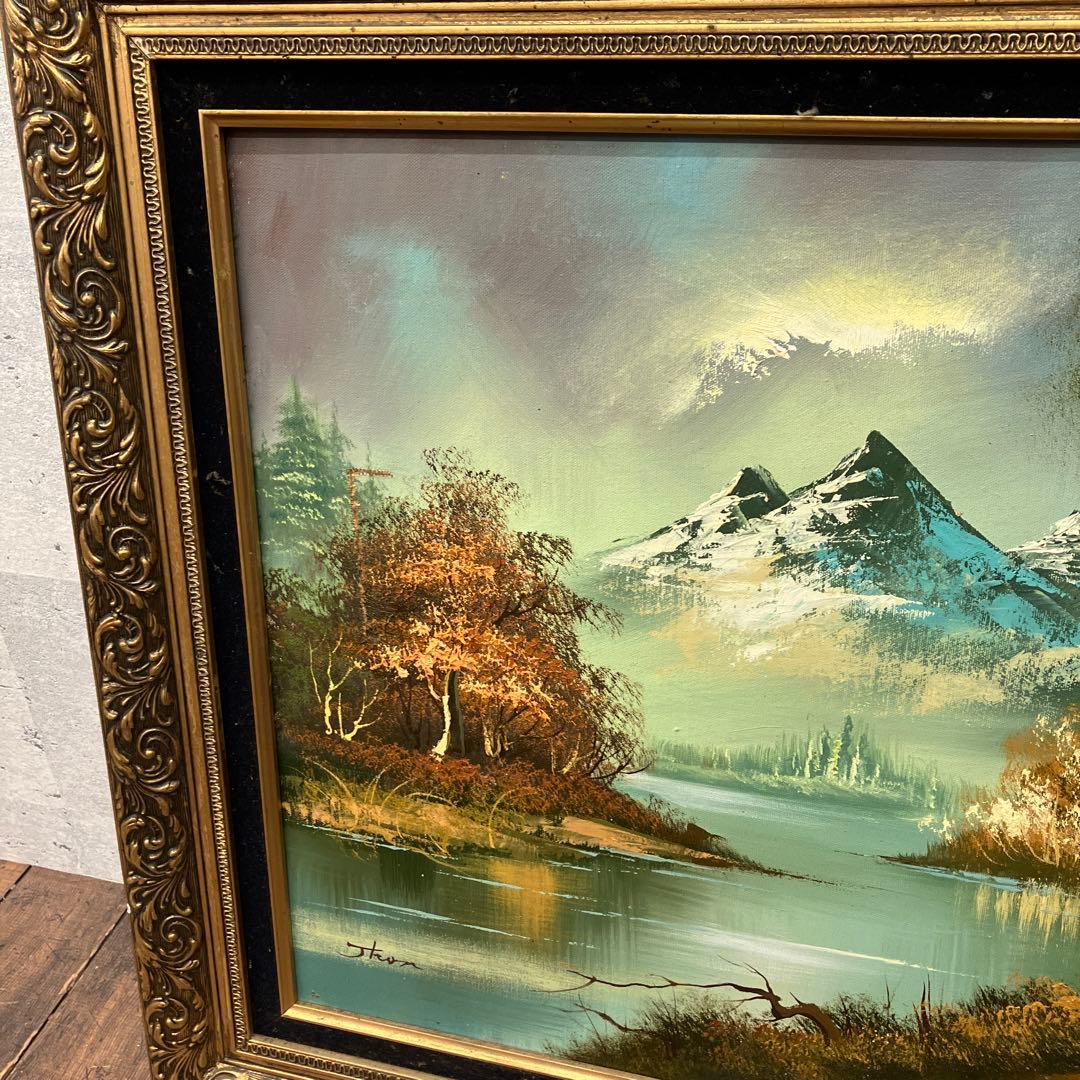 アンティーク 山水 紅葉 油彩画 油絵 風景画 金縁 絵画 オブジェ アート