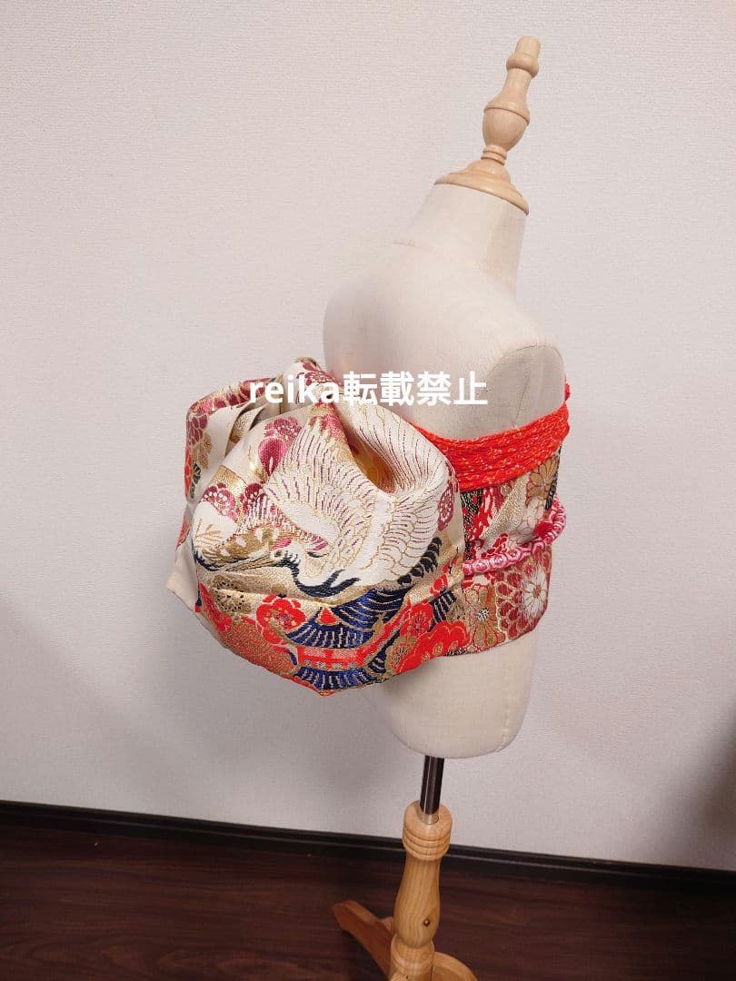 七五三　正絹袋帯からの作り帯　アンティーク　ジュニア帯　鶴　一点物