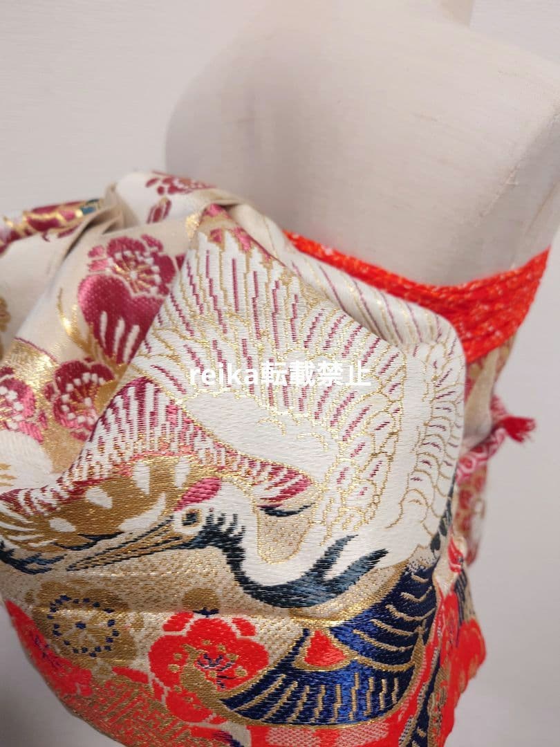 七五三　正絹袋帯からの作り帯　アンティーク　ジュニア帯　鶴　一点物