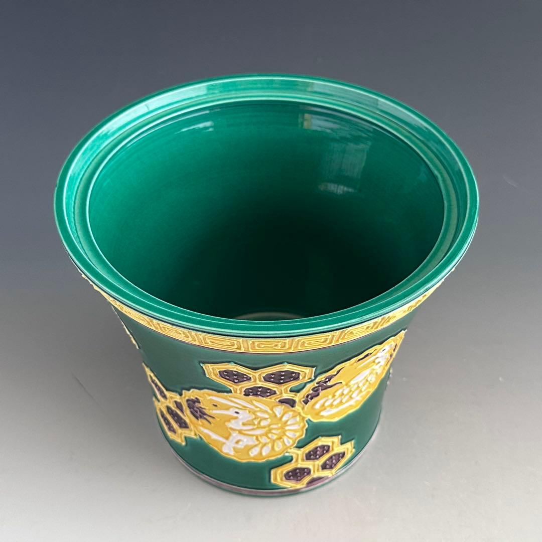 茶道具　青交趾　鶴亀　末広形　水指　平安　永泉　共箱　京焼　棚　茶会　初釜　稽古