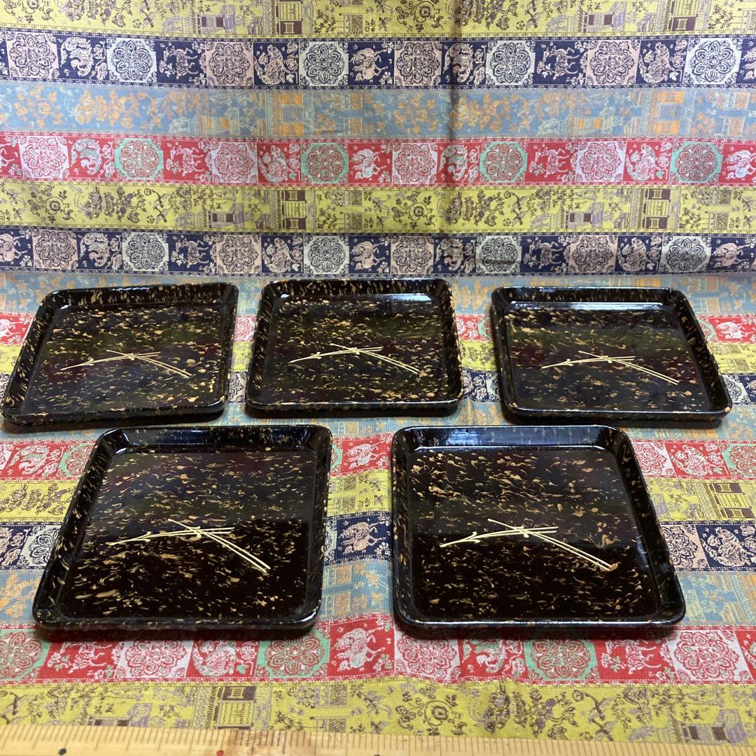 松葉柄　漆塗菓子器揃　ビロードに覆われた木箱入り5品9セット