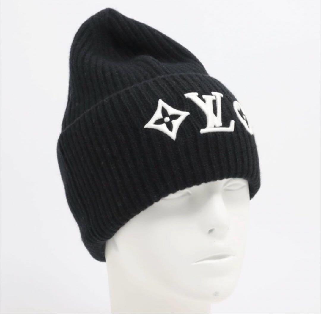 ルイヴィトンビーニー LV ヘッドライン ニットキャップ 刺繍 ロゴ