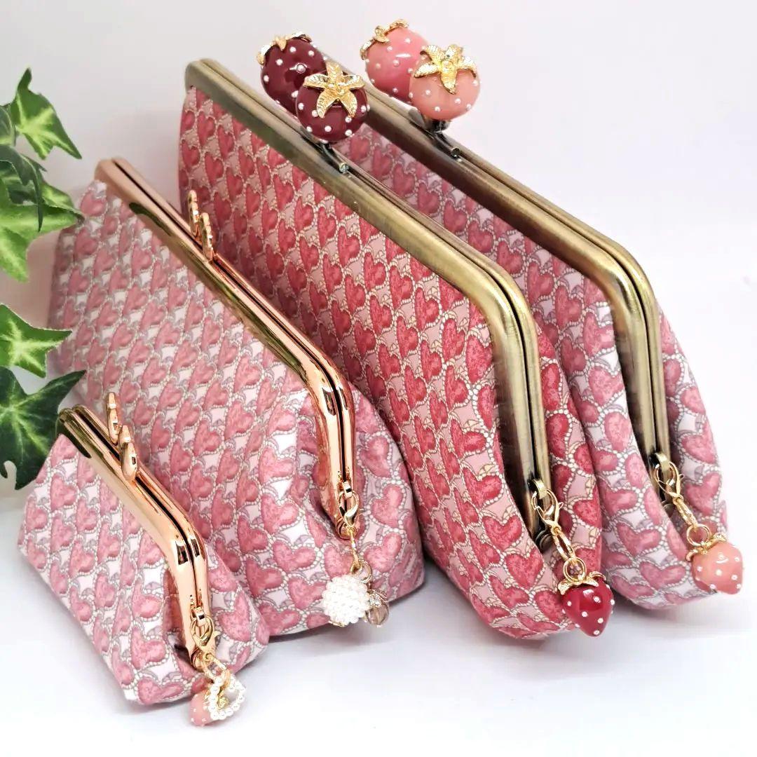 ペン&メガネケースとミニがま口、親子がま口長財布2点☆リバティ☆ハートキャノピー