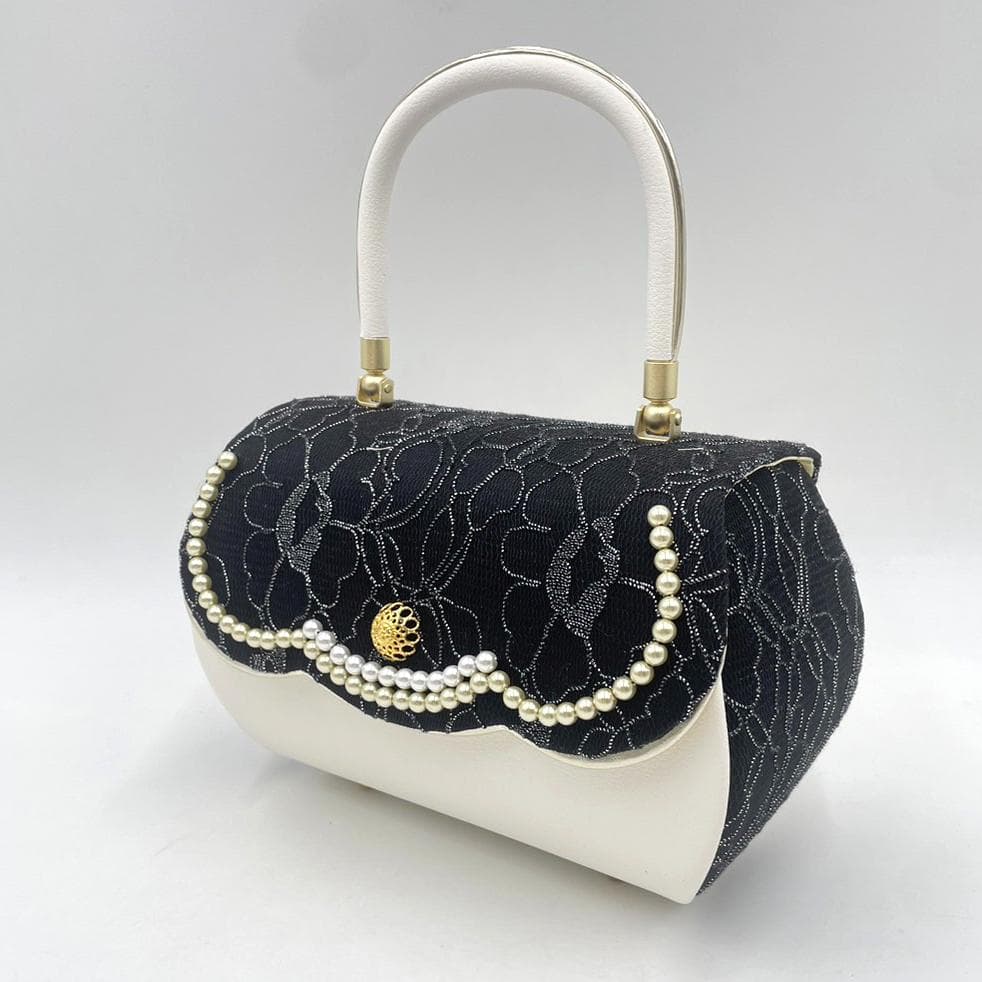 豪華ビーズパール刺繍　本格カブセ　振袖バッグ草履セット ブラック