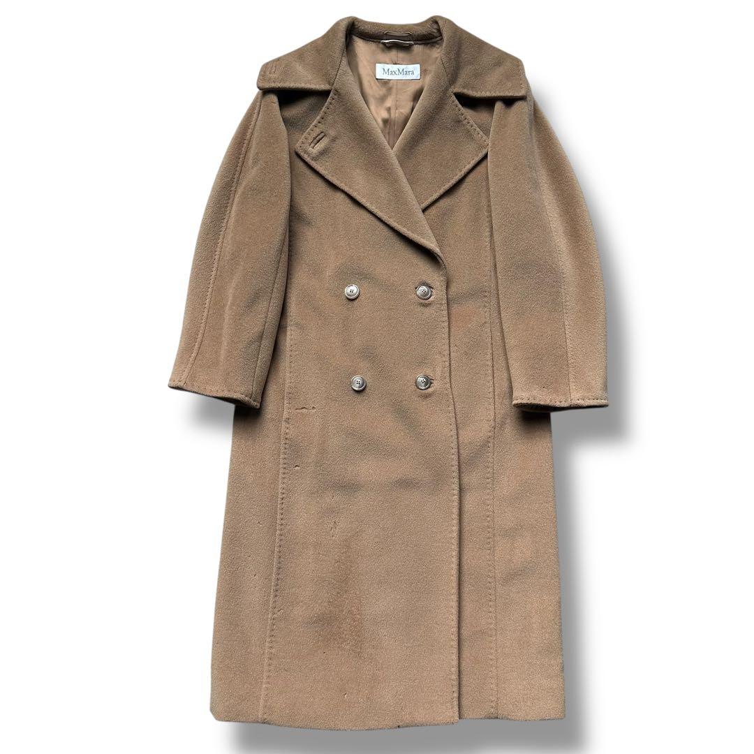 マックスマーラ カシミヤ混 ベルテッドコート チェスター キャメル マキシ丈