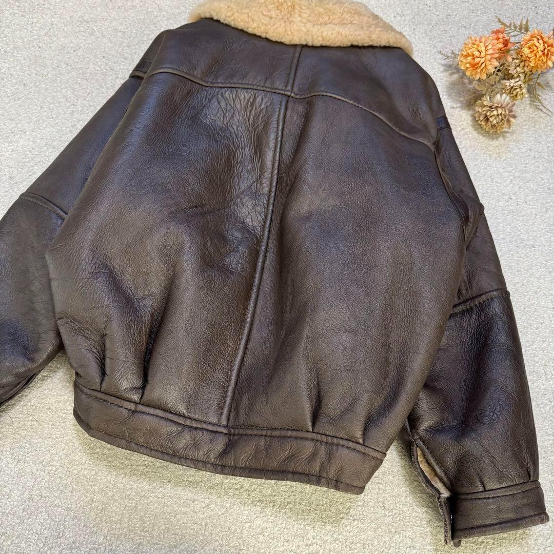 【Lakeland】本革シープスキン　内面ボア　ライダースジャケット　ブラウンS