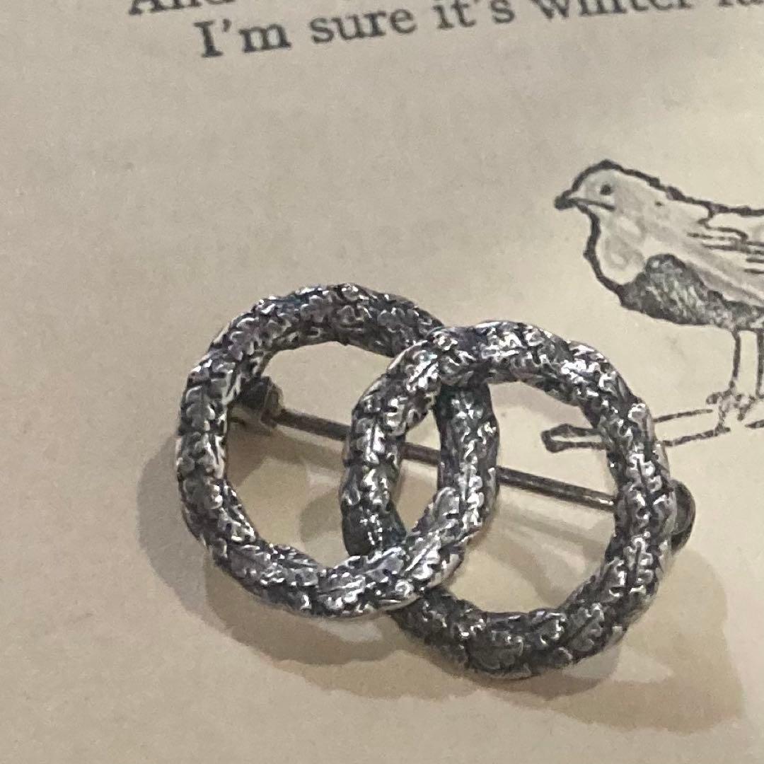 ヴィンテージ＊N.E.FROM ブローチ　ダブルリング　リーフ　シルバー　北欧