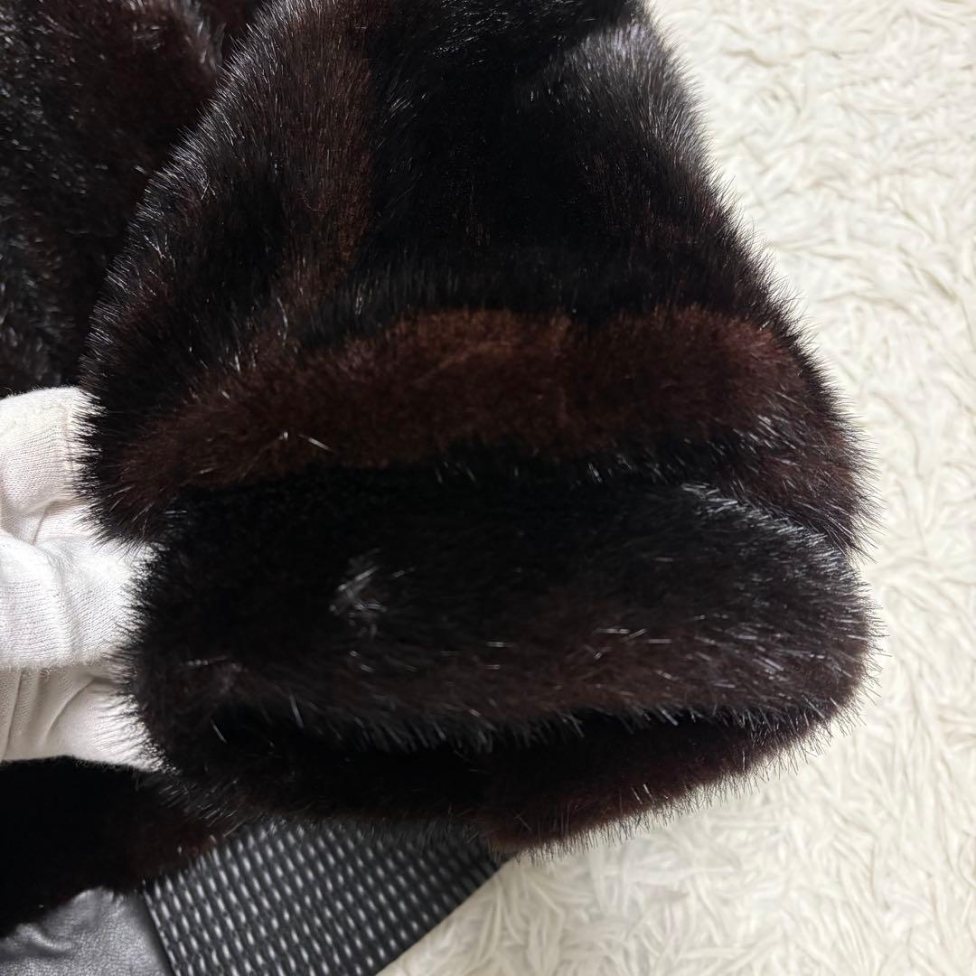 【極美品/レア】ミンク 毛皮 レザージャケット 切り替え リブ編み ブラウン