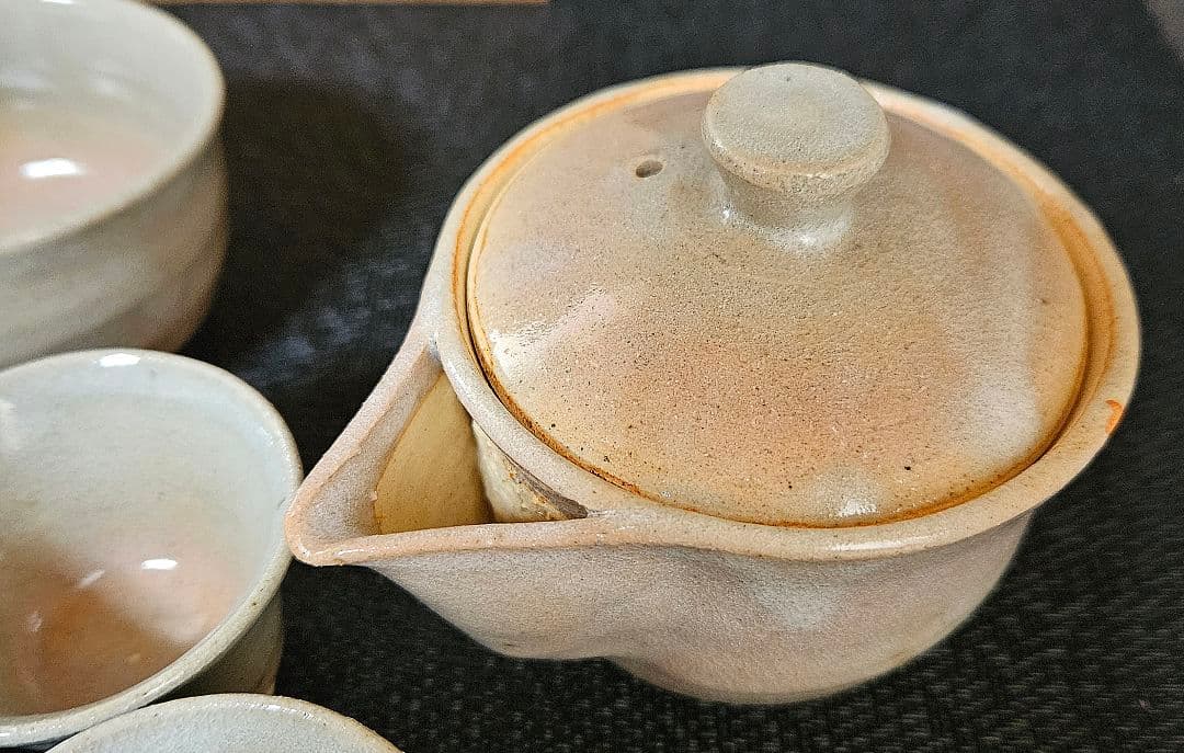 萩焼　秋芳陶苑　高野千山作　煎茶器揃い8点　茶注　湯冷まし　煎茶碗　共箱　煎茶具