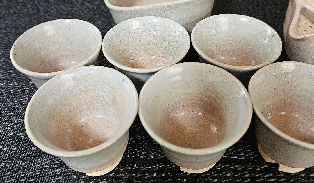 萩焼　秋芳陶苑　高野千山作　煎茶器揃い8点　茶注　湯冷まし　煎茶碗　共箱　煎茶具
