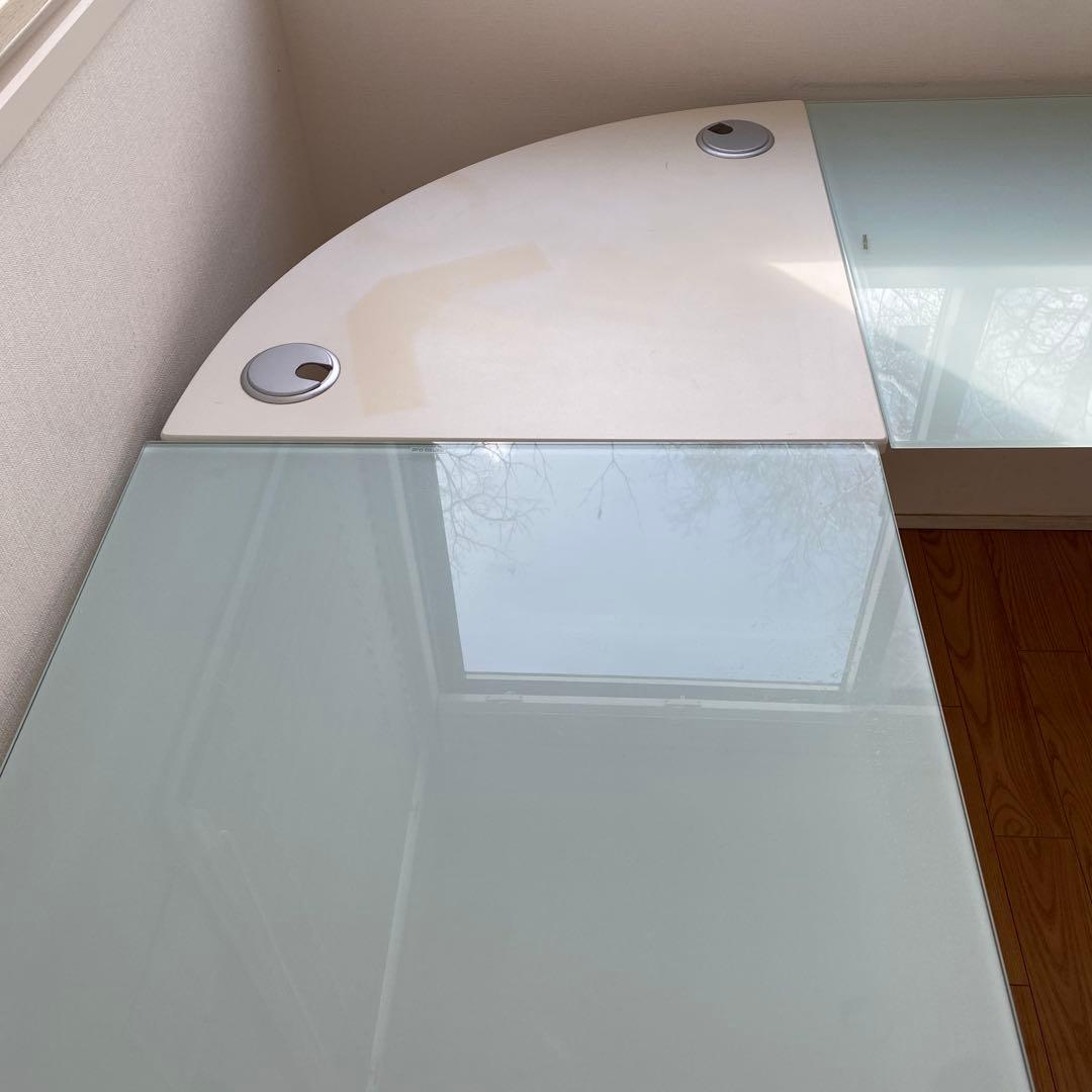 L字型ガラスデスク