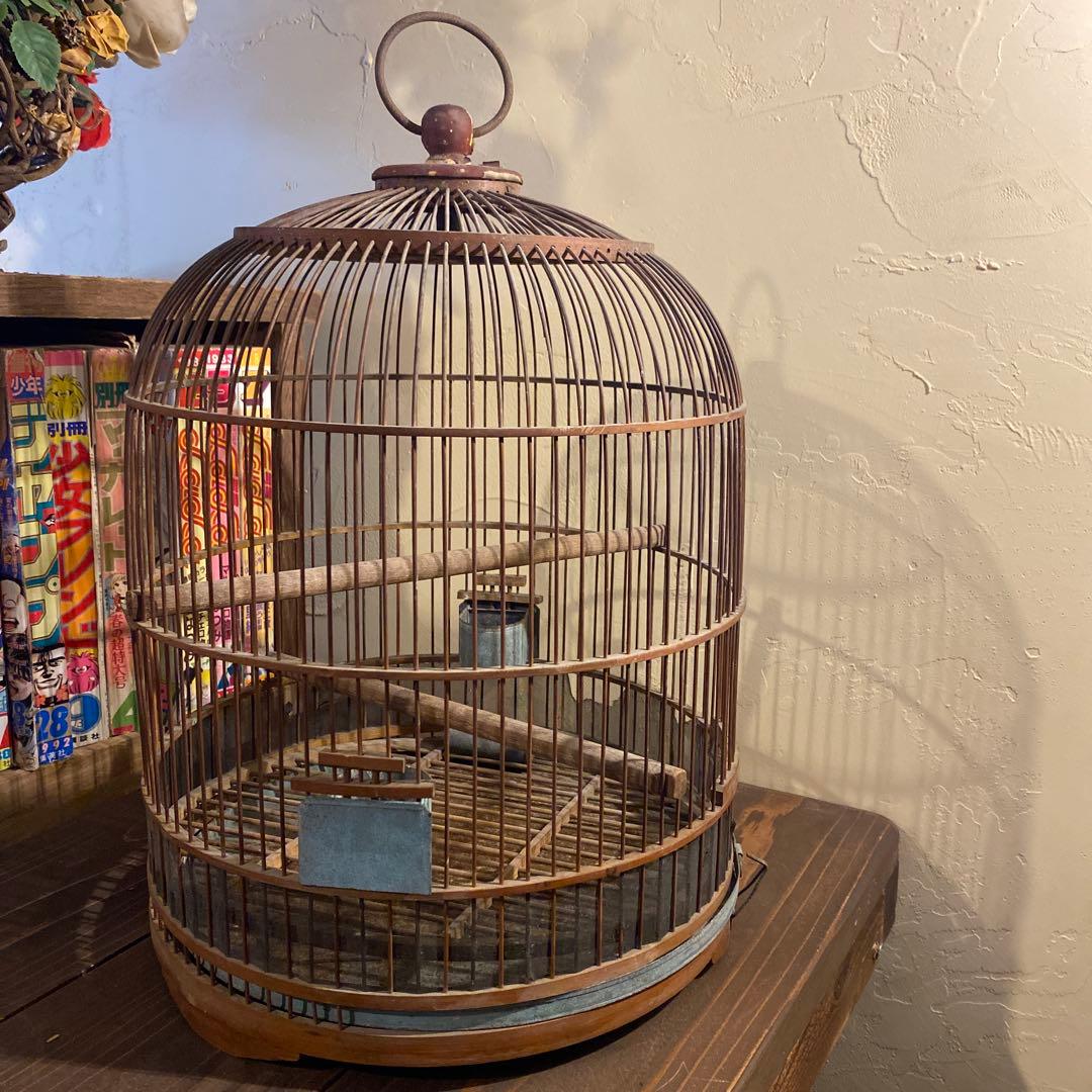 レトロ　鳥籠　竹と鉄製　ヴィンテージ