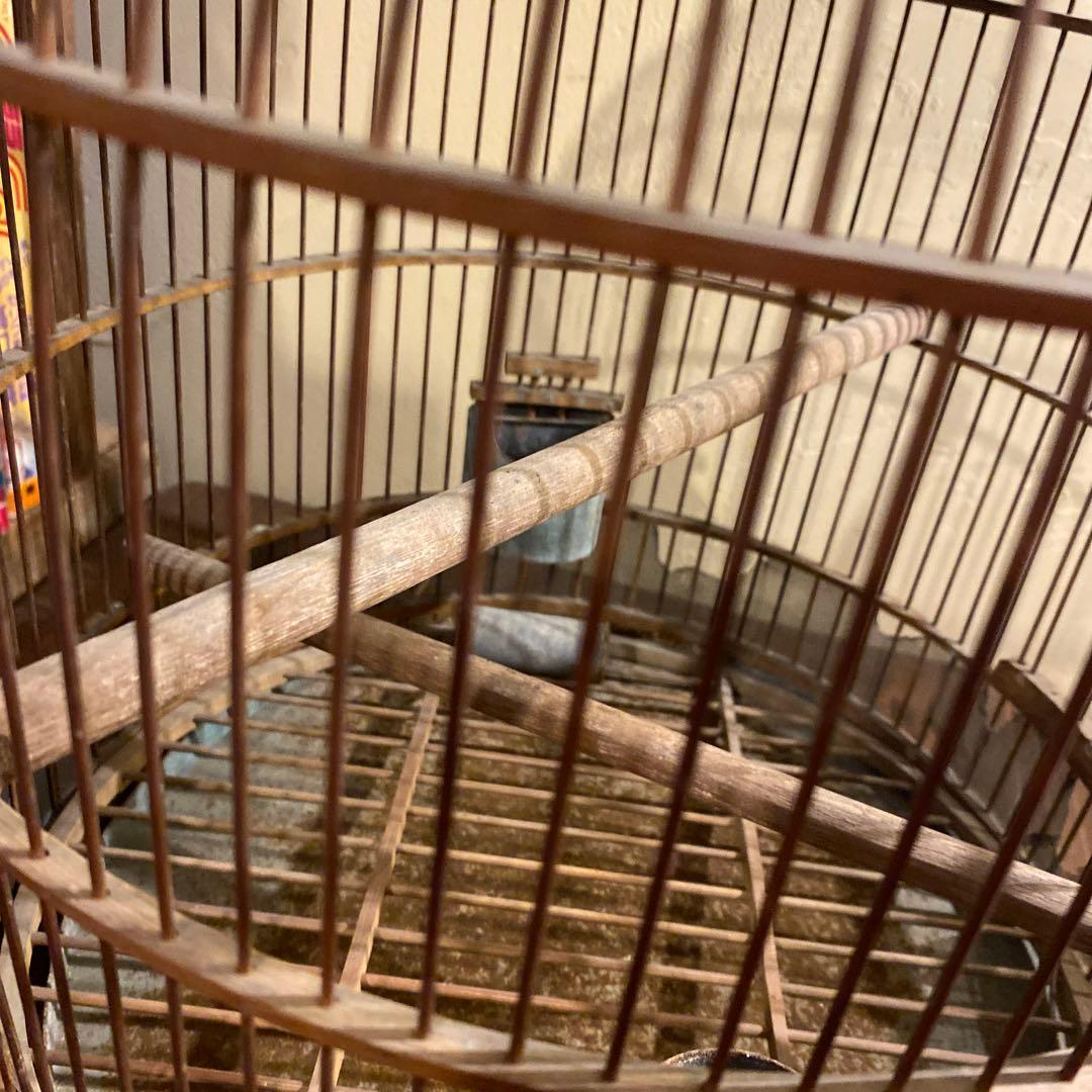 レトロ　鳥籠　竹と鉄製　ヴィンテージ