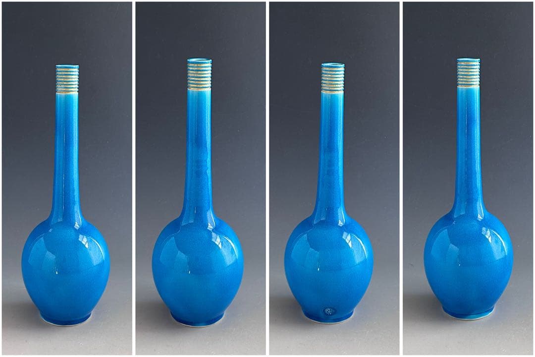 茶道具　鵬雲斎宗匠書付　浅黄交趾　鶴首　花入　永楽善五郎　即全　共箱　京焼　花器