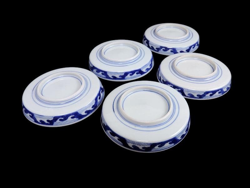 大聖寺伊万里　金襴手　割絵　寿に花の図　平皿 ４寸皿　５枚　143AS-DBd