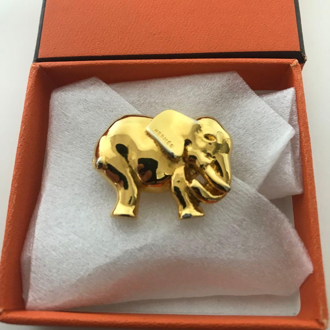 HERMES エレファント 象 ブローチ ゴールドカラー 箱付