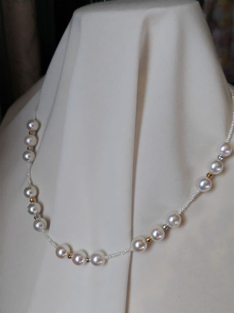 アコヤ真珠、あこや砂芥子パールのオメガ風ネックレス