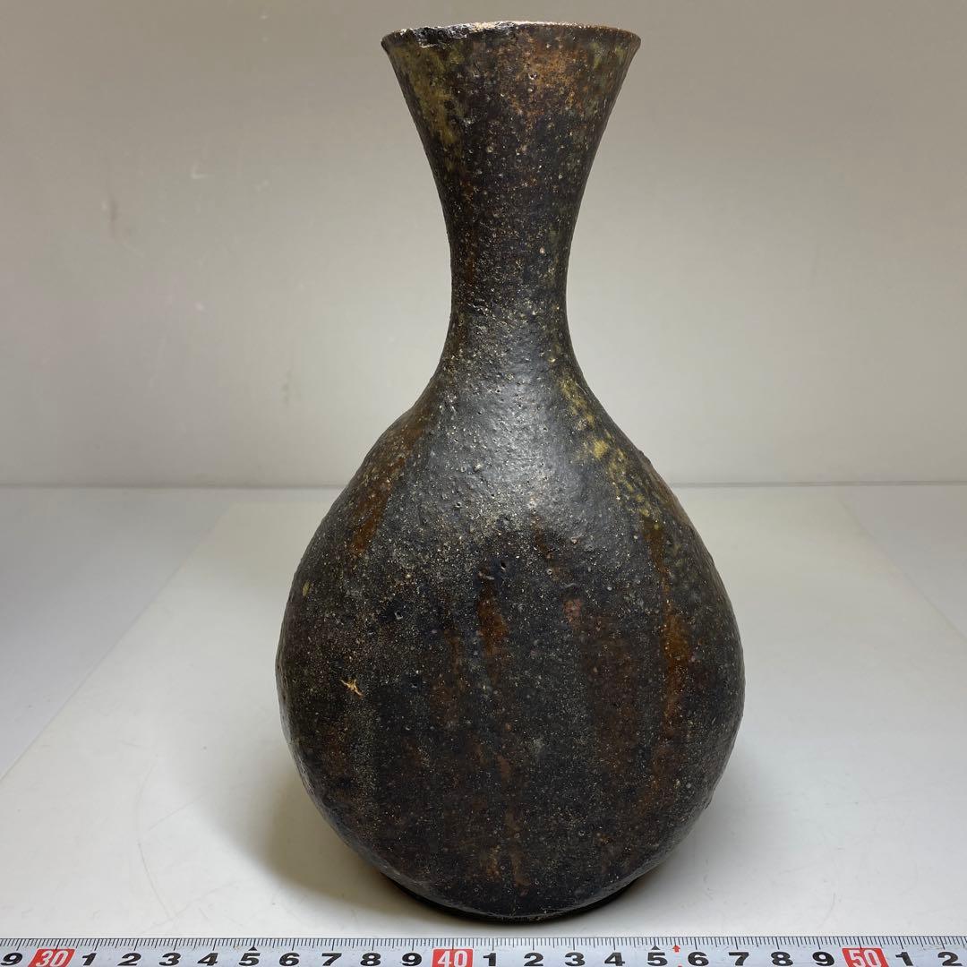 平安朝時代　桂又三郎極古備前扁鼓徳利　極〆箱付　高22㎝　東Y7-0404☆2F