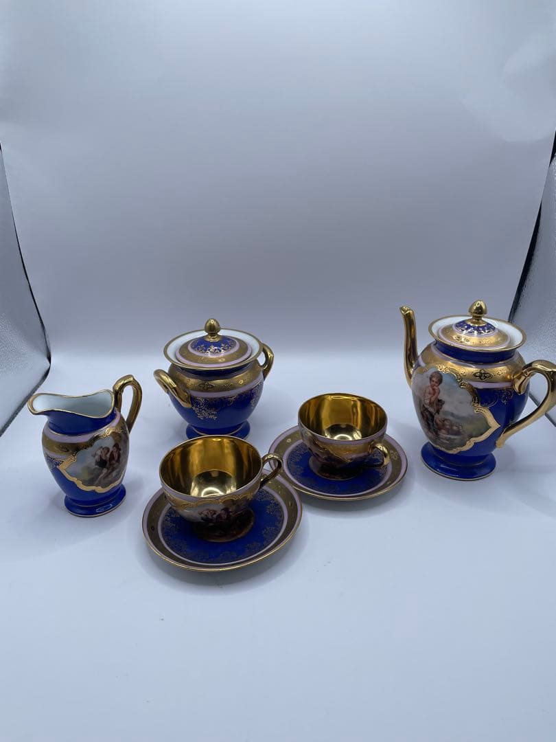 青と金の茶道具セット