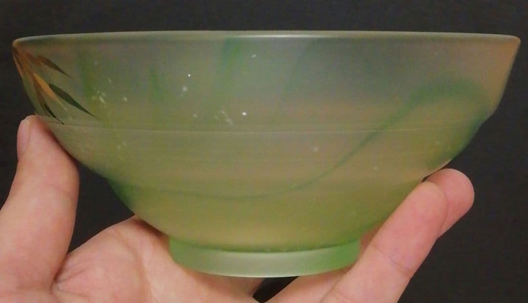 関吉昭作　硝子　竹絵　茶碗　共箱　茶道具