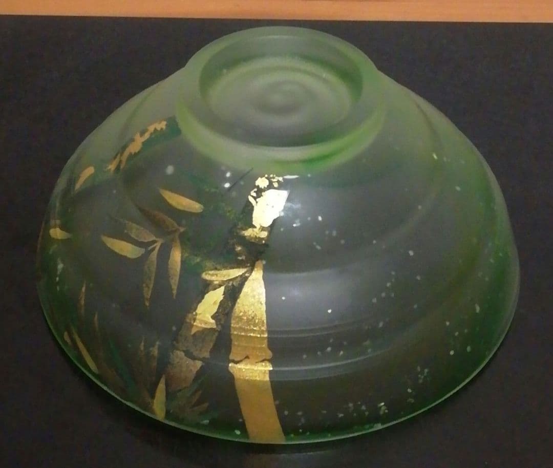 関吉昭作　硝子　竹絵　茶碗　共箱　茶道具