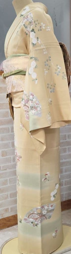 トールサイズ訪問着4点フルセット、着物、袋帯、帯締め、帯揚げ