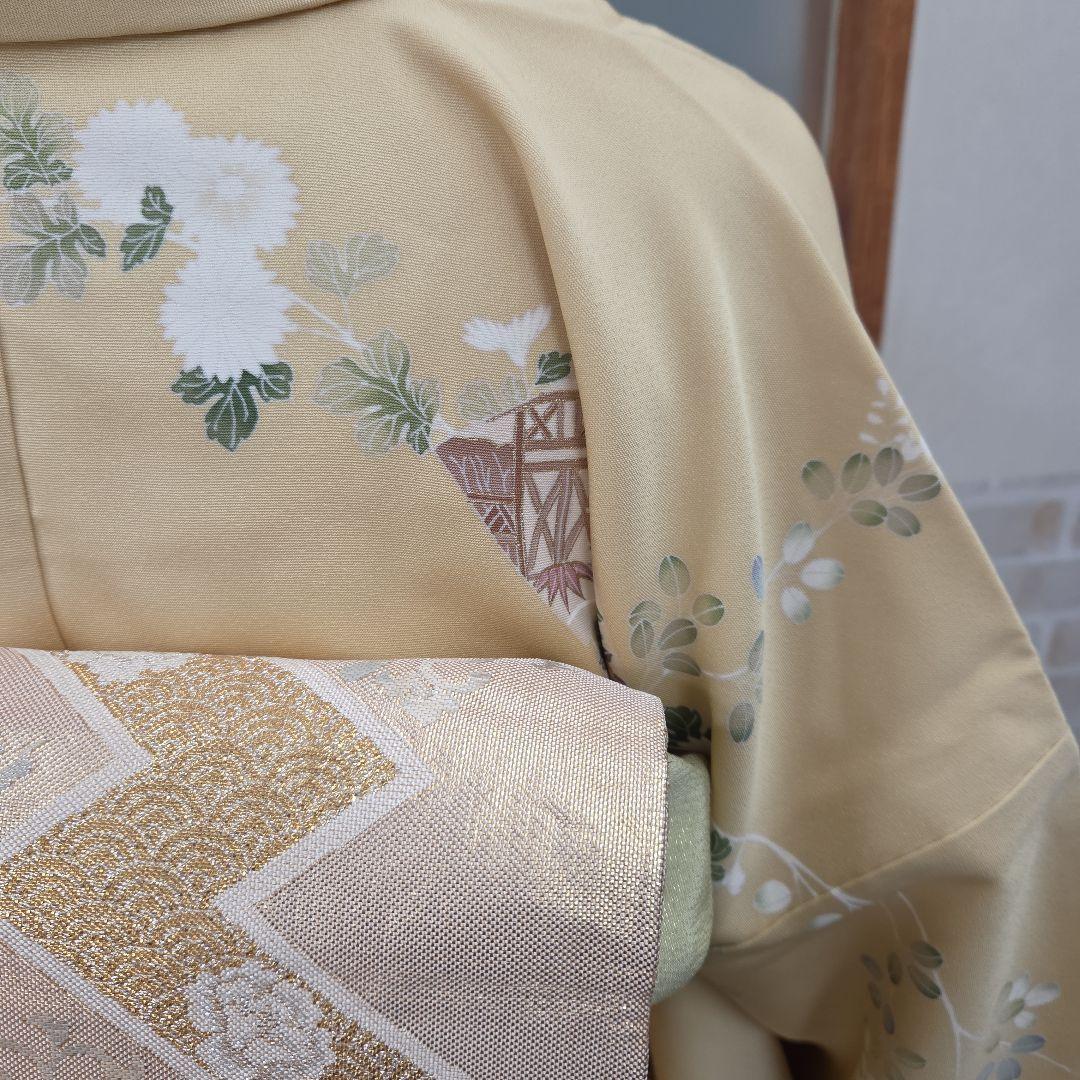 トールサイズ訪問着4点フルセット、着物、袋帯、帯締め、帯揚げ