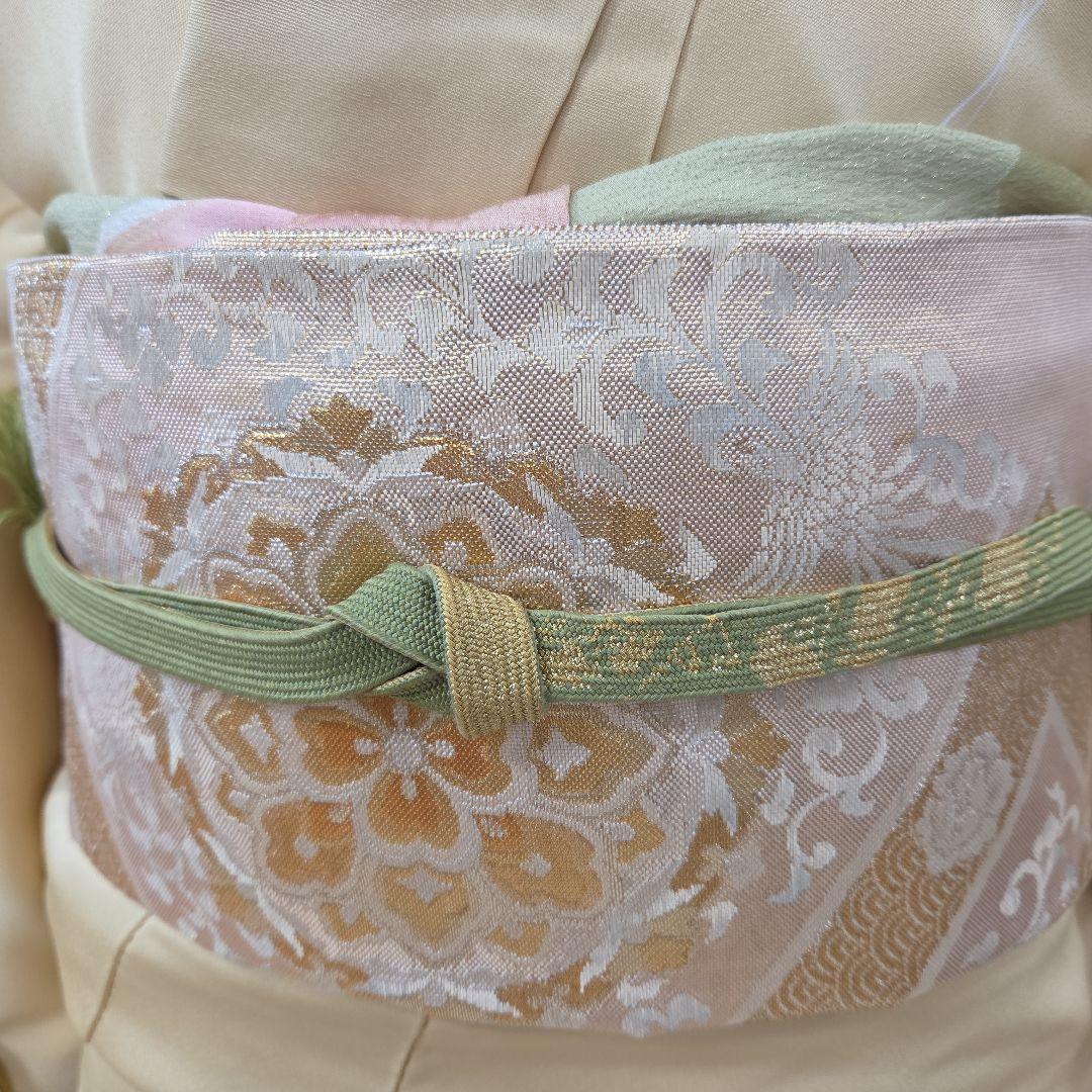 トールサイズ訪問着4点フルセット、着物、袋帯、帯締め、帯揚げ