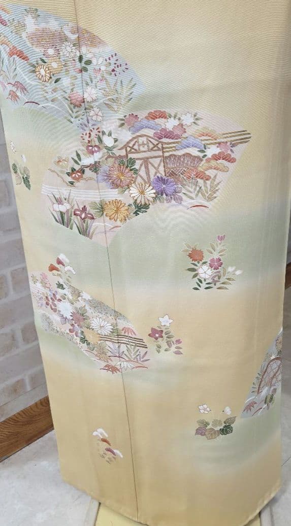 トールサイズ訪問着4点フルセット、着物、袋帯、帯締め、帯揚げ